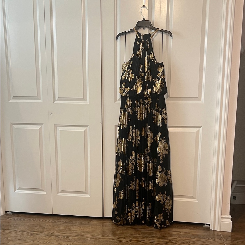 MSK Black and Gold Floral Maxi Dress